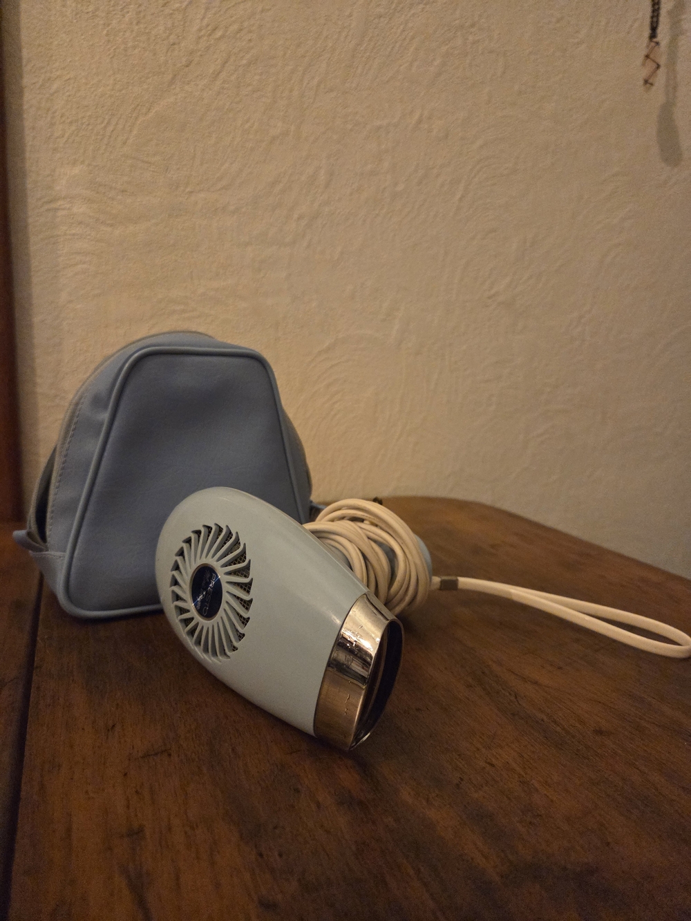 Compact Light Blue Travel Hair Dryer with Matching Pouch